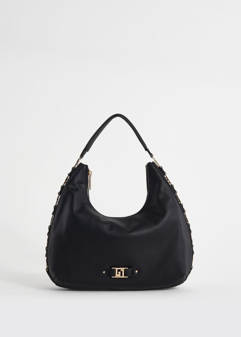 Black fauxleather shoulder bag
