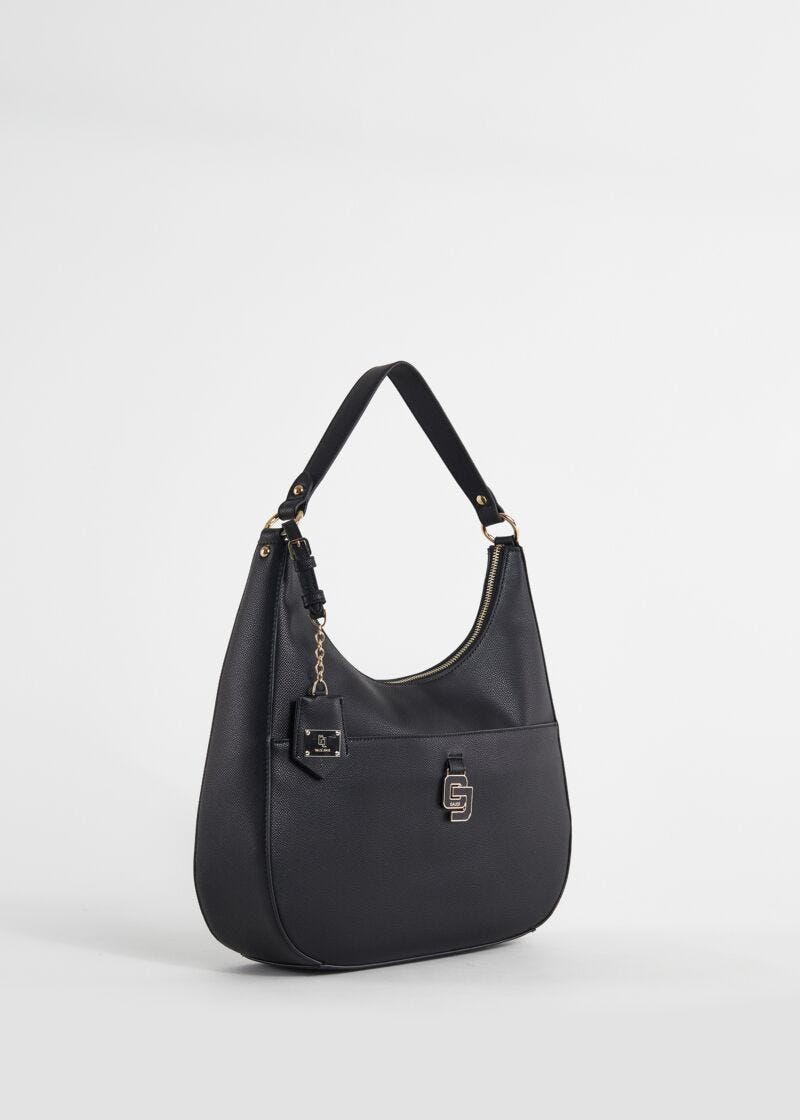 Black fauxleather hobo bag