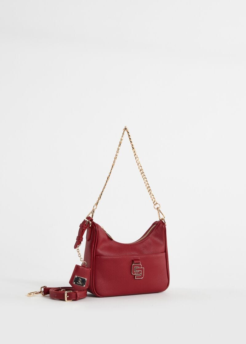 Red, mini hobo bag with charm