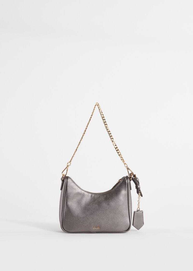 Laminated mini hobo bag with charm