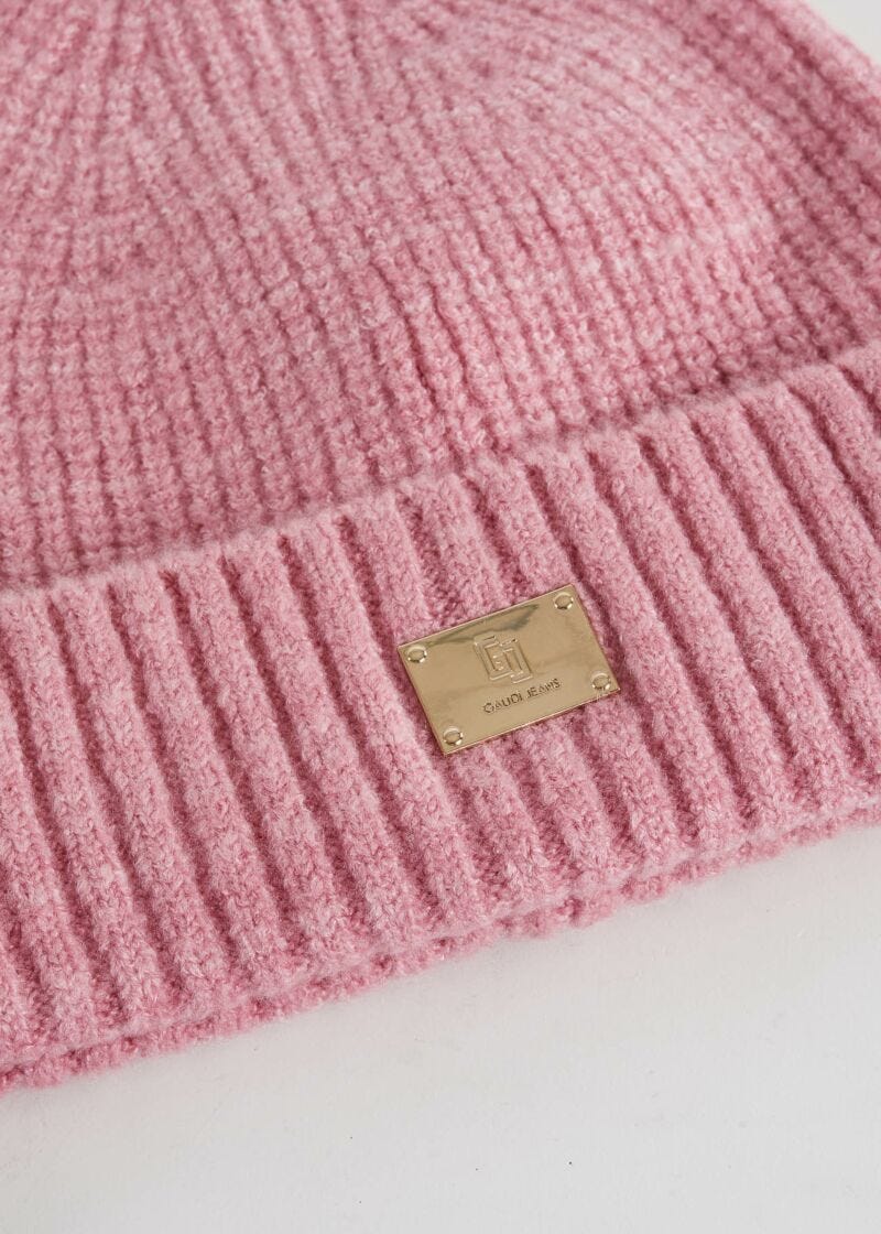 Berretto beanie rosa in maglia