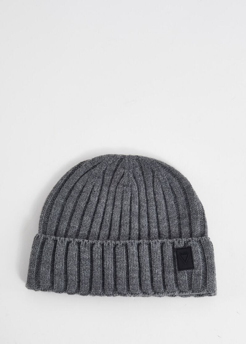 Grey ribbed beanie hat