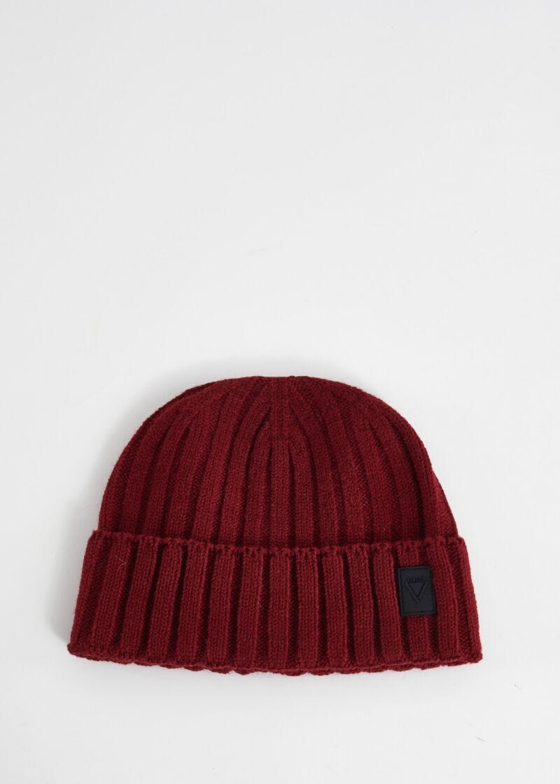 Brown, ribbed beanie hat
