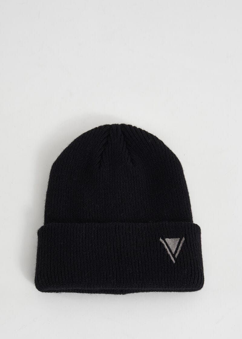 Black knitted beanie hat