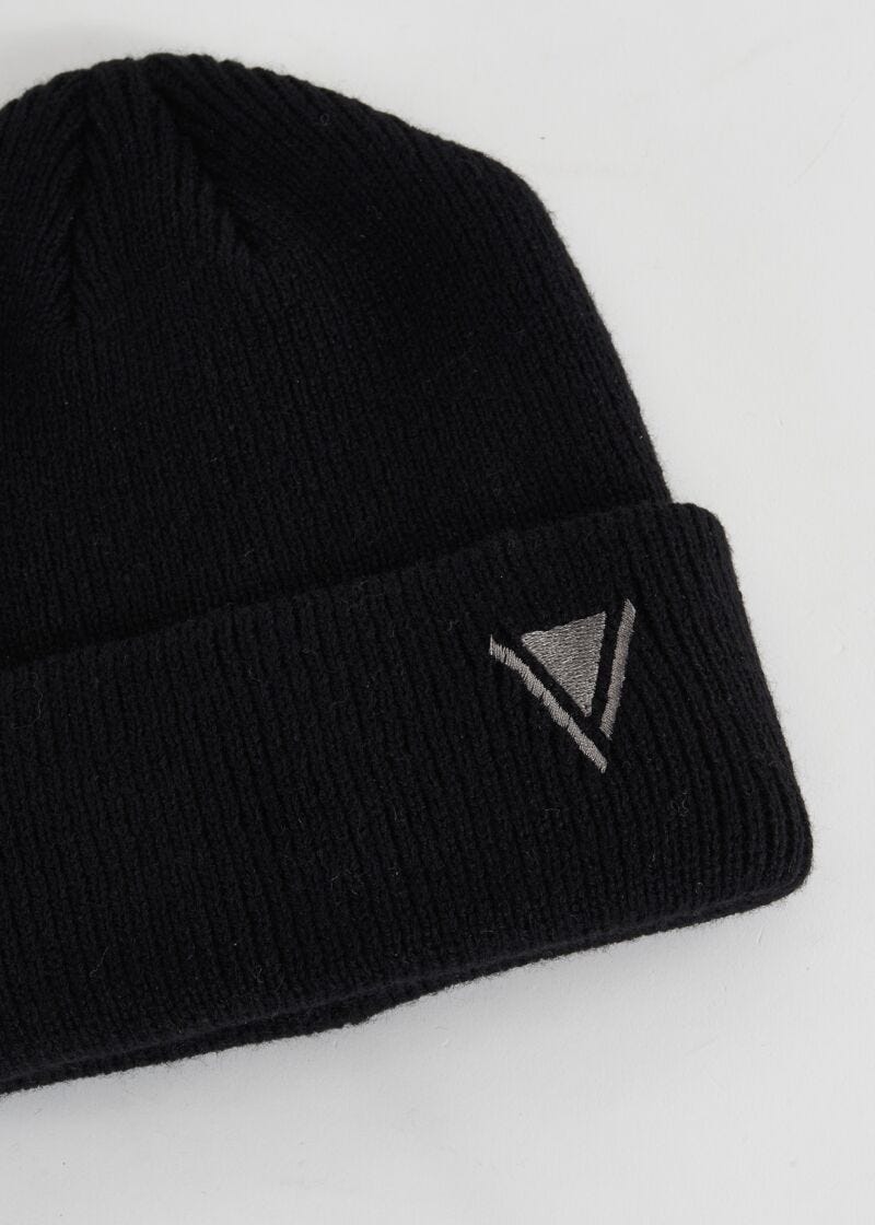 Black knitted beanie hat