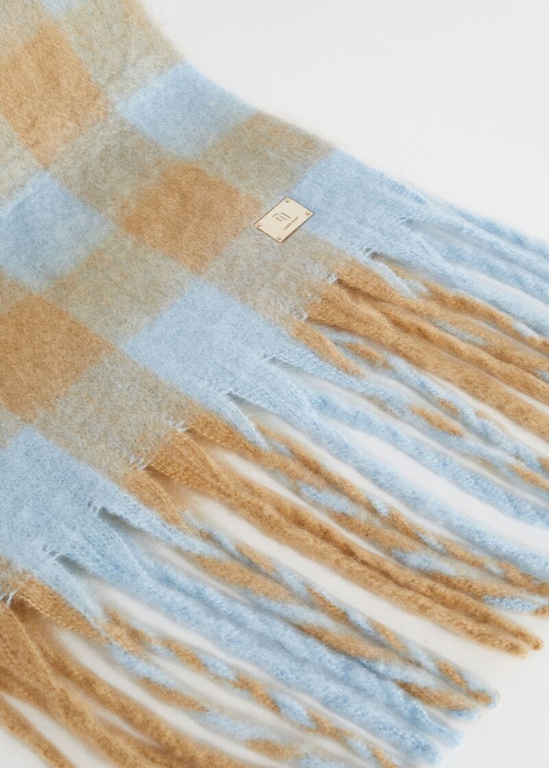 Sciarpa check azzurra e beige