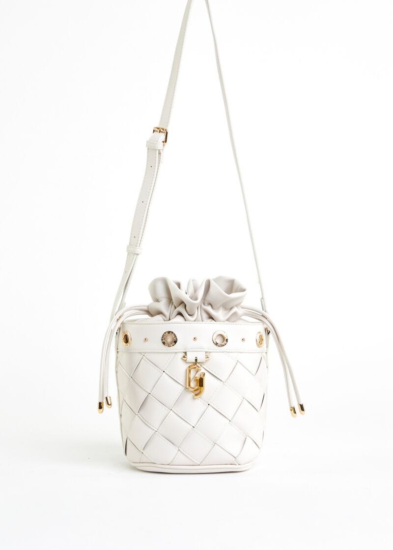 Woven faux-leather bucket bag