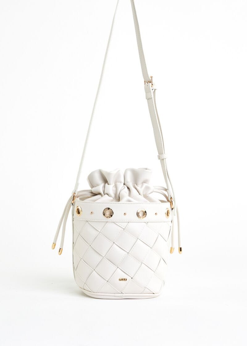 Woven faux-leather bucket bag