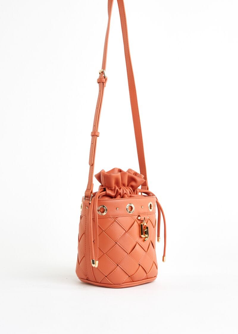 Woven faux-leather bucket bag