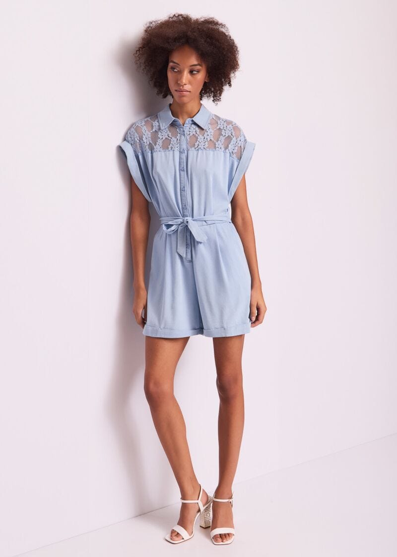 Women's chambray jumpsuit with lace