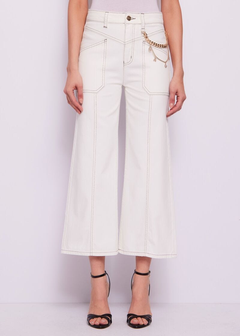 Jeans da donna bianco con catena