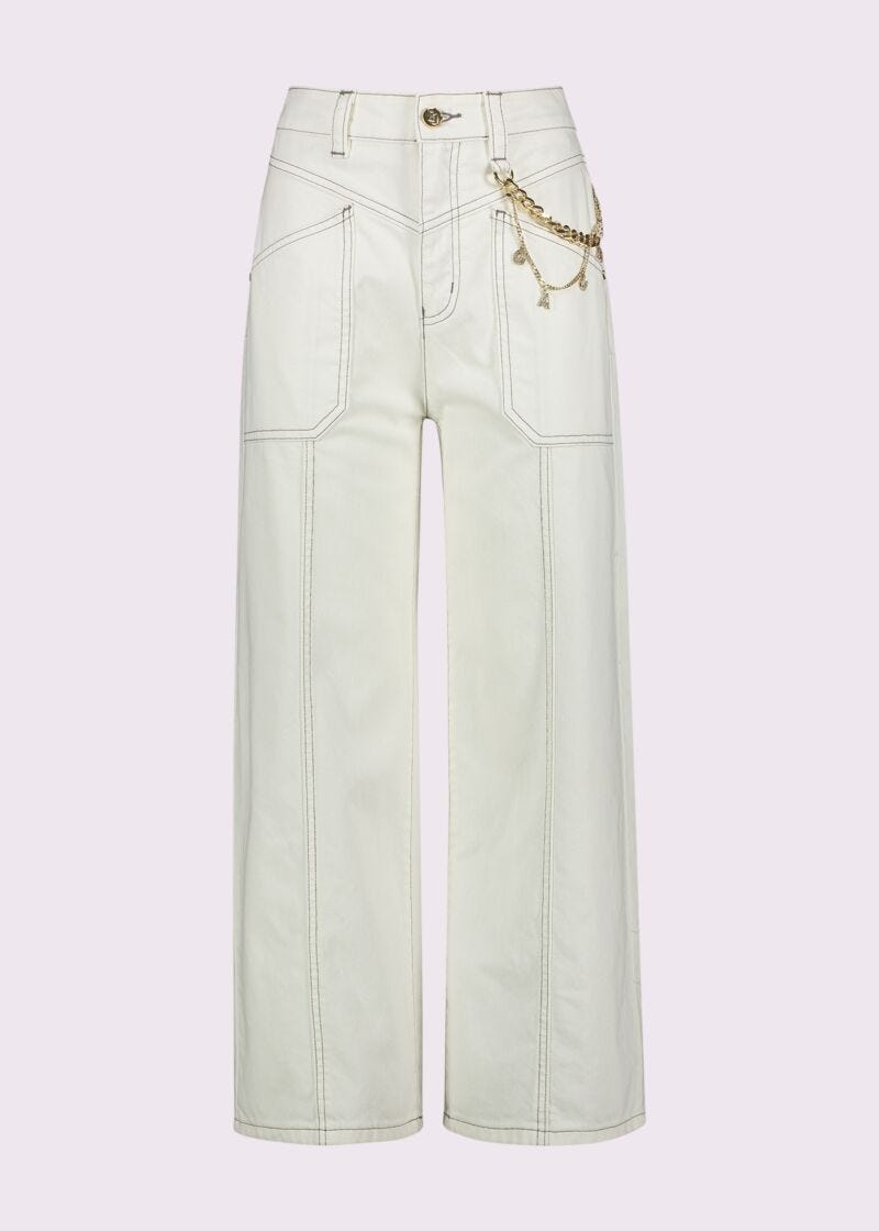 Jeans da donna bianco con catena
