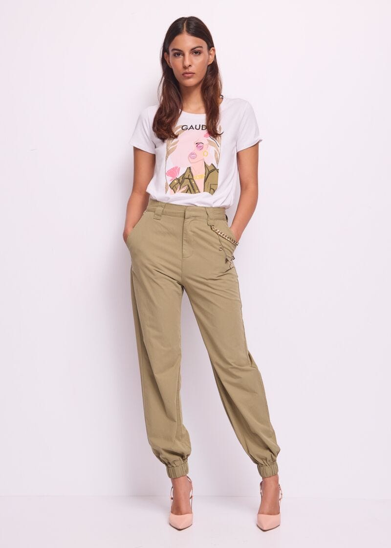 Pantalon en coton avec chaîne pour femme
