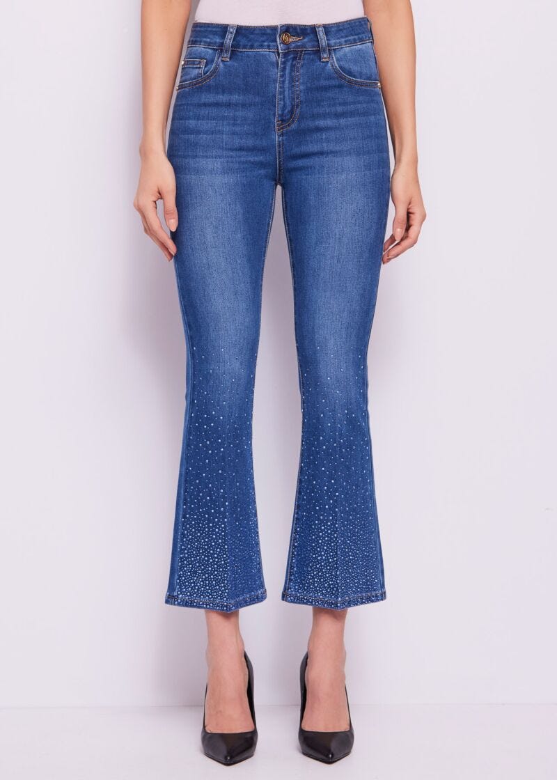 Jeans donna flare cropped effetto used