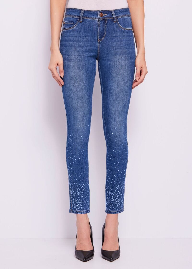 Denim jeggings with rhinestones