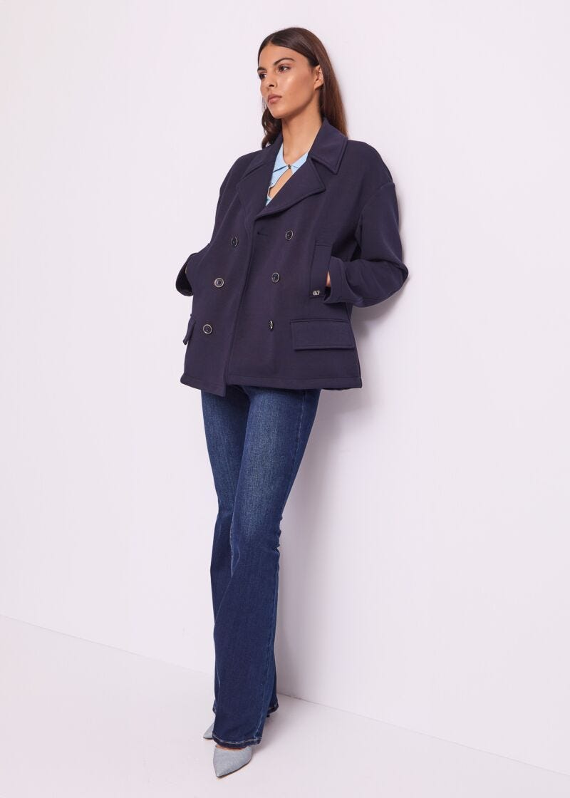 Caban bleu en scuba pour femme