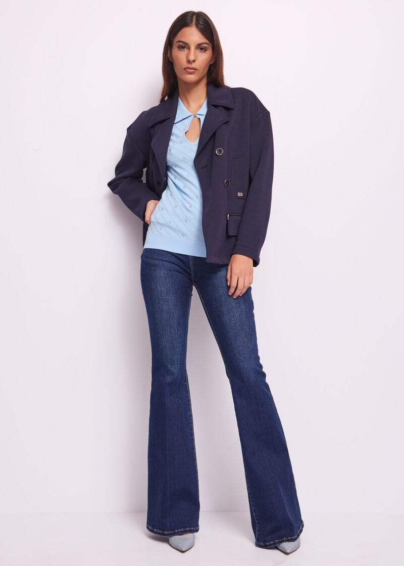 Caban bleu en scuba pour femme