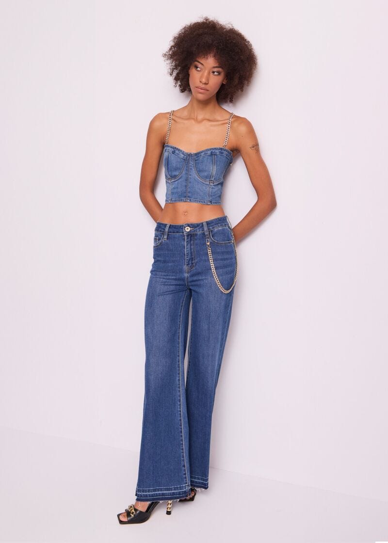 Top donna in denim con spalline