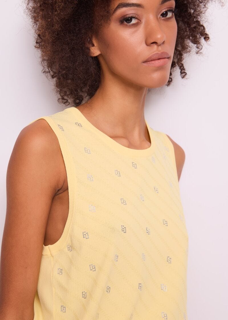 Gilet donna giallo con strass