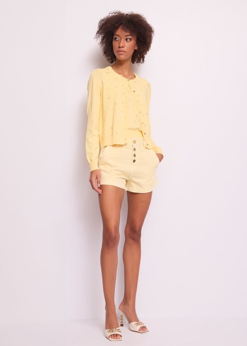 Gilet donna giallo con strass