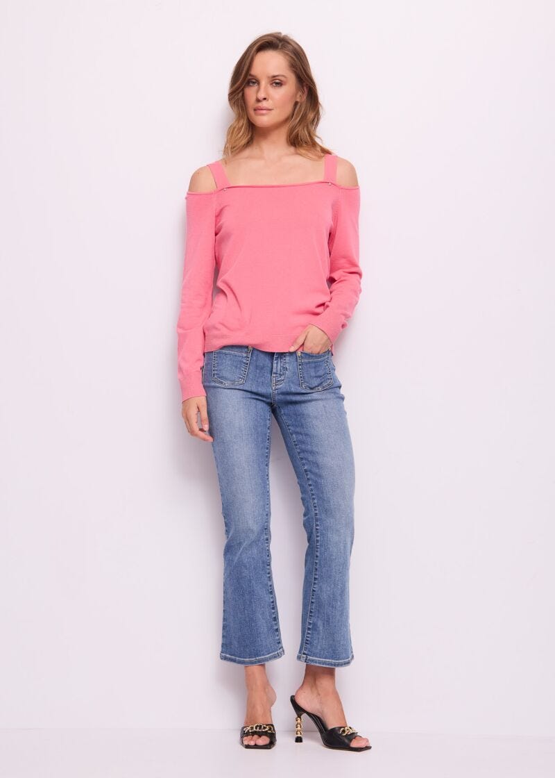 Maglia donna rosa off the shoulder