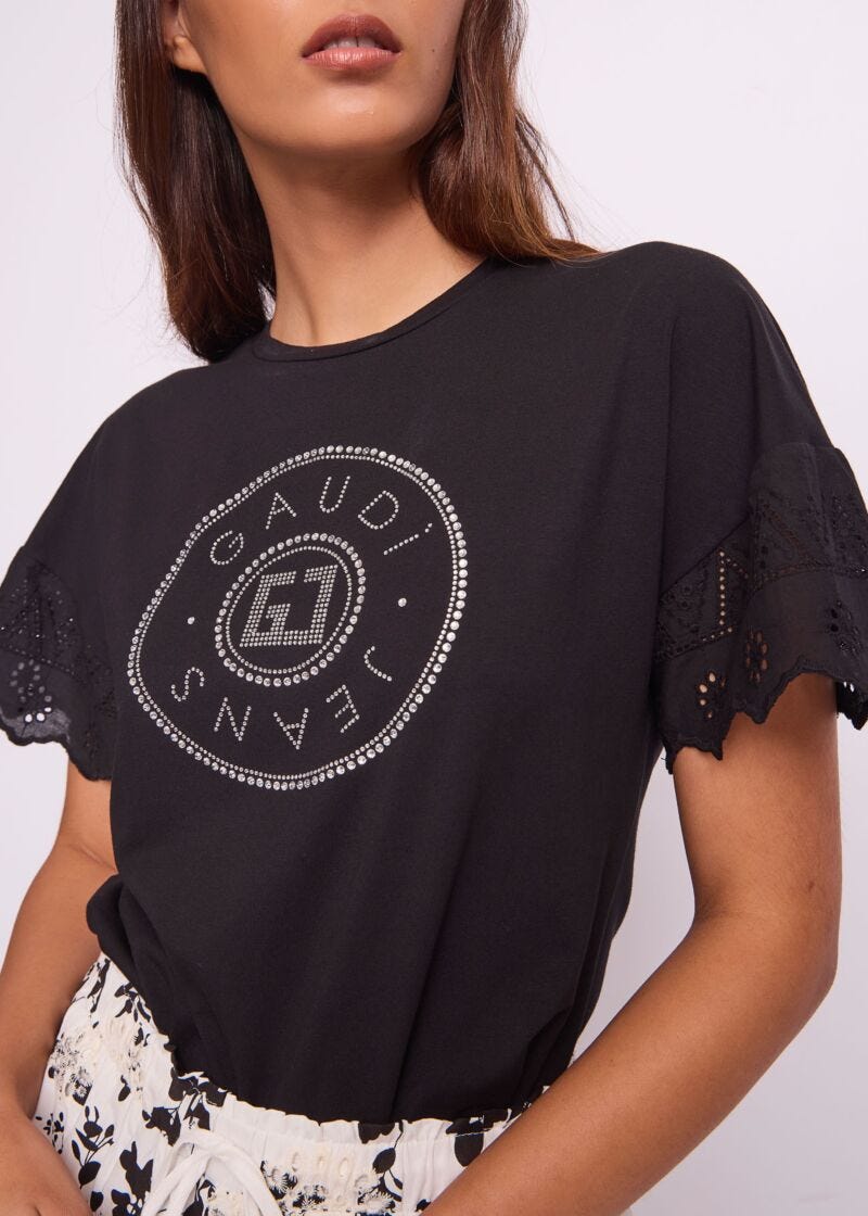 T-shirt noir en coton pour femme
