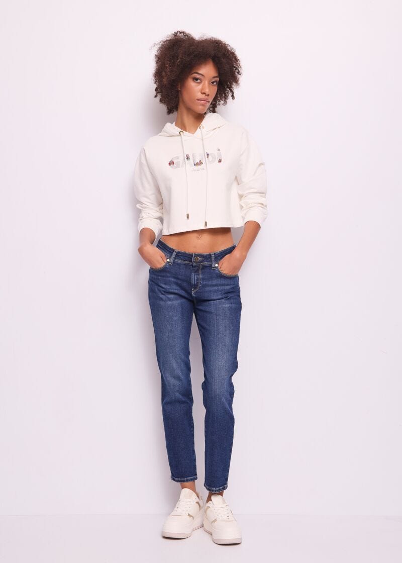 Sweat-shirt blanc en coton avec logo pour femme