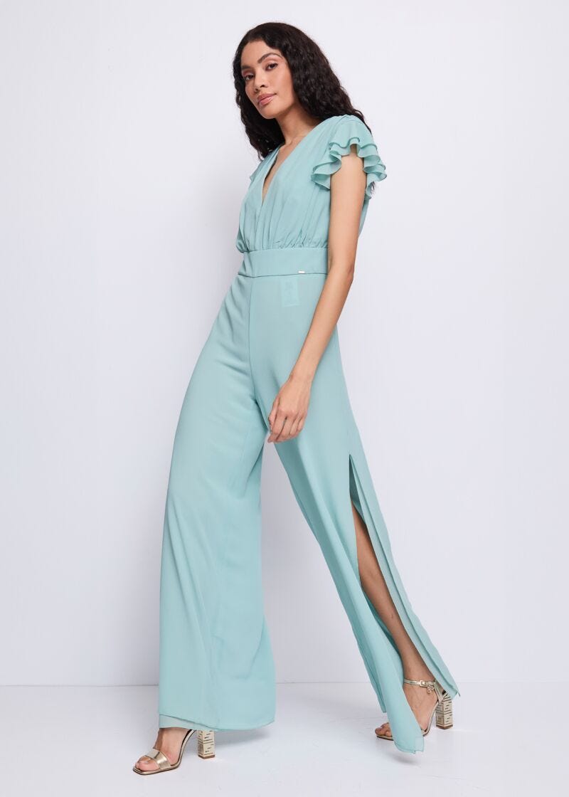 Combinaison verte en crêpe georgette pour femme