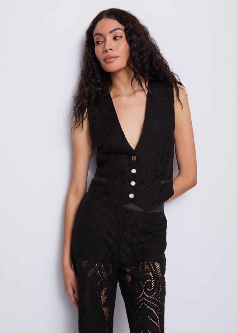 Women's black lace vest