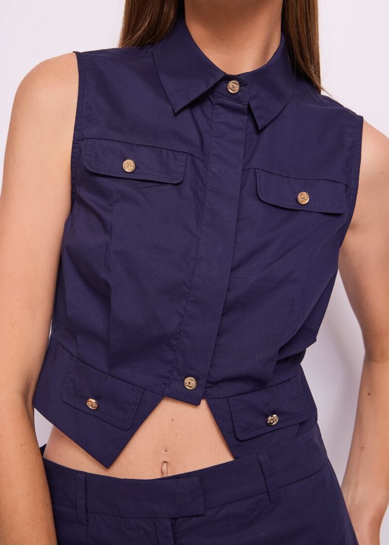 Top bleu en coton pour femme