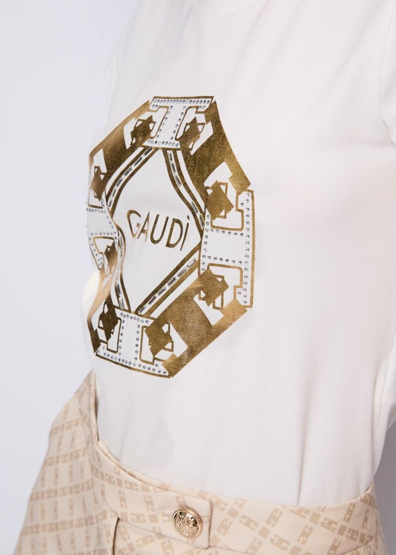 T-shirt da donna bianca con stampa e strass