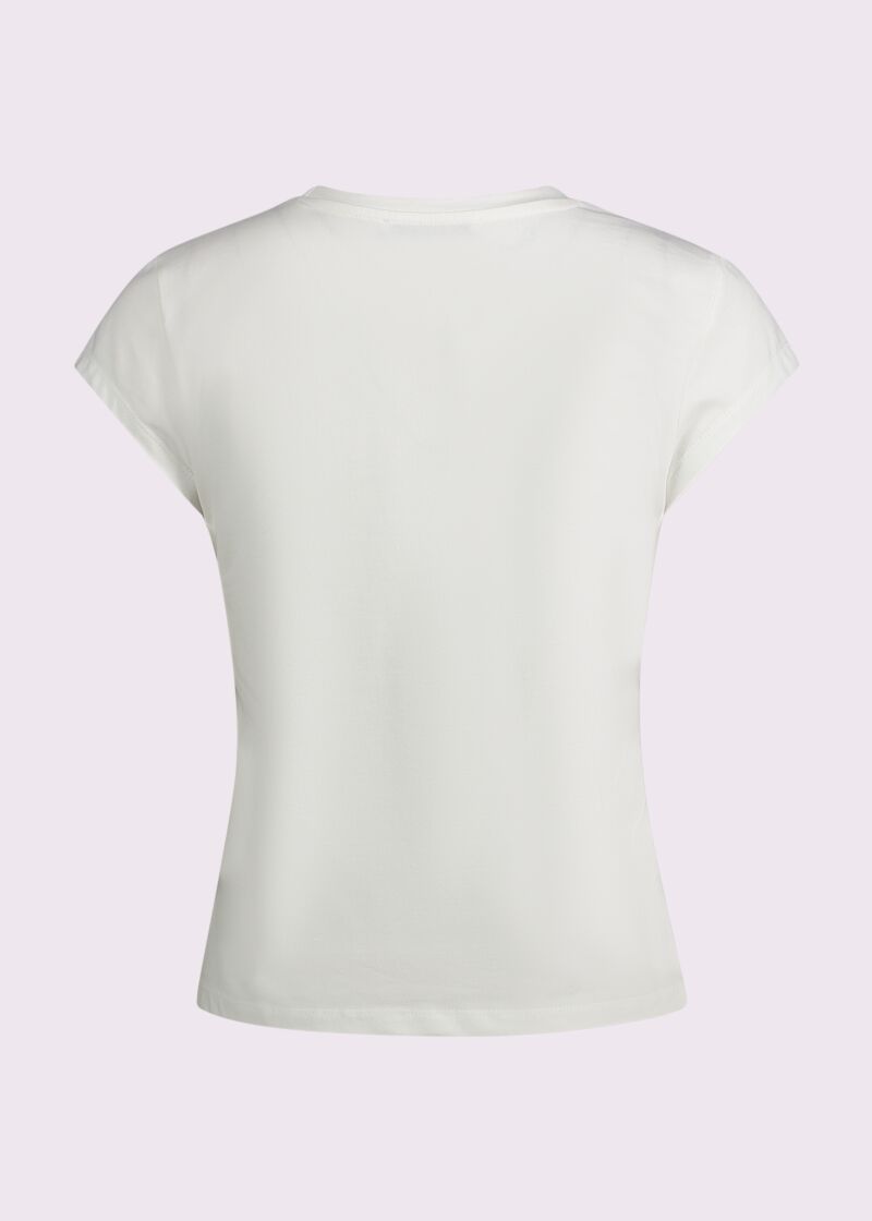 T-shirt da donna bianca con stampa e strass