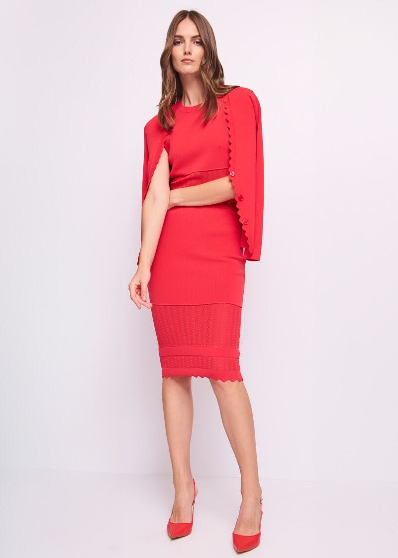 Jupe crayon rouge en maille