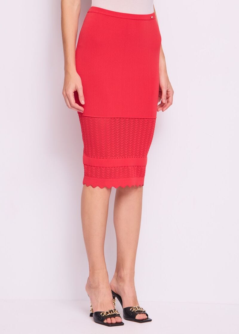 Jupe crayon rouge en maille