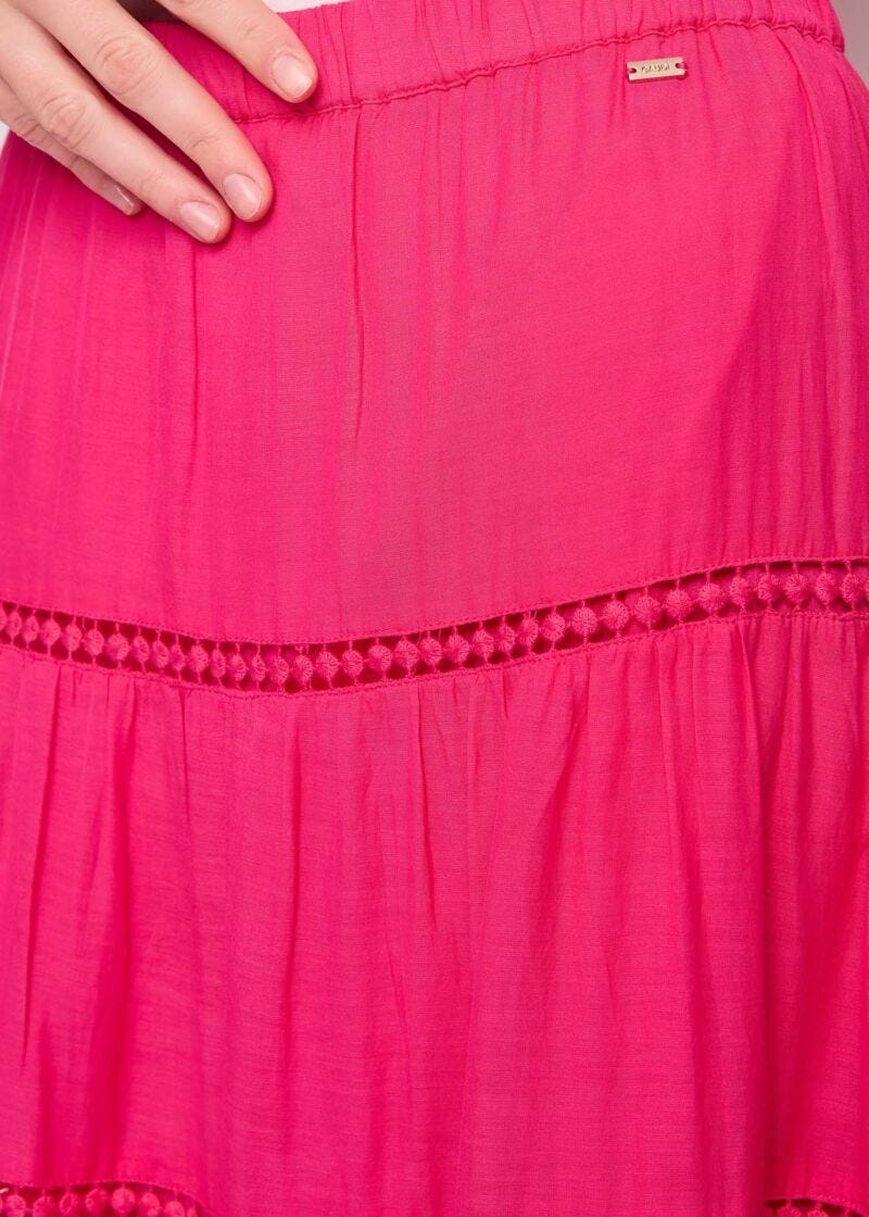 Jupe longue fuchsia en coton mélangé