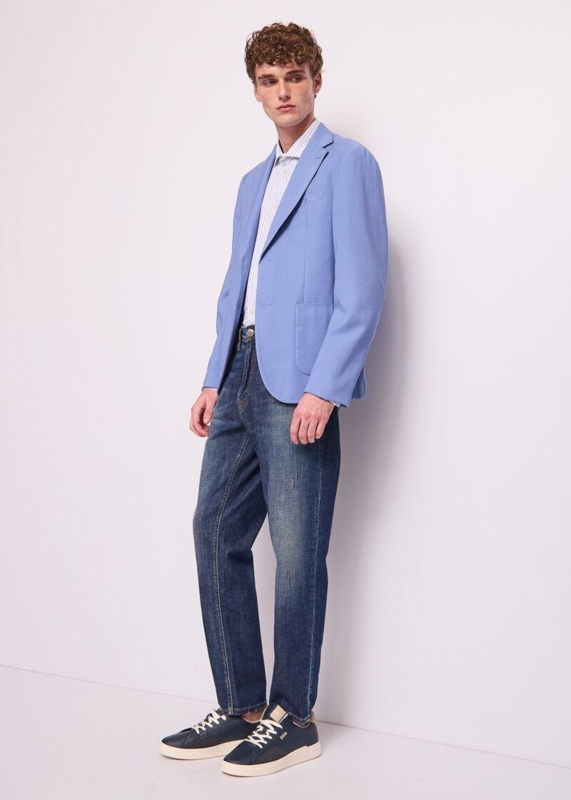 Men's single-breasted light blue blazer