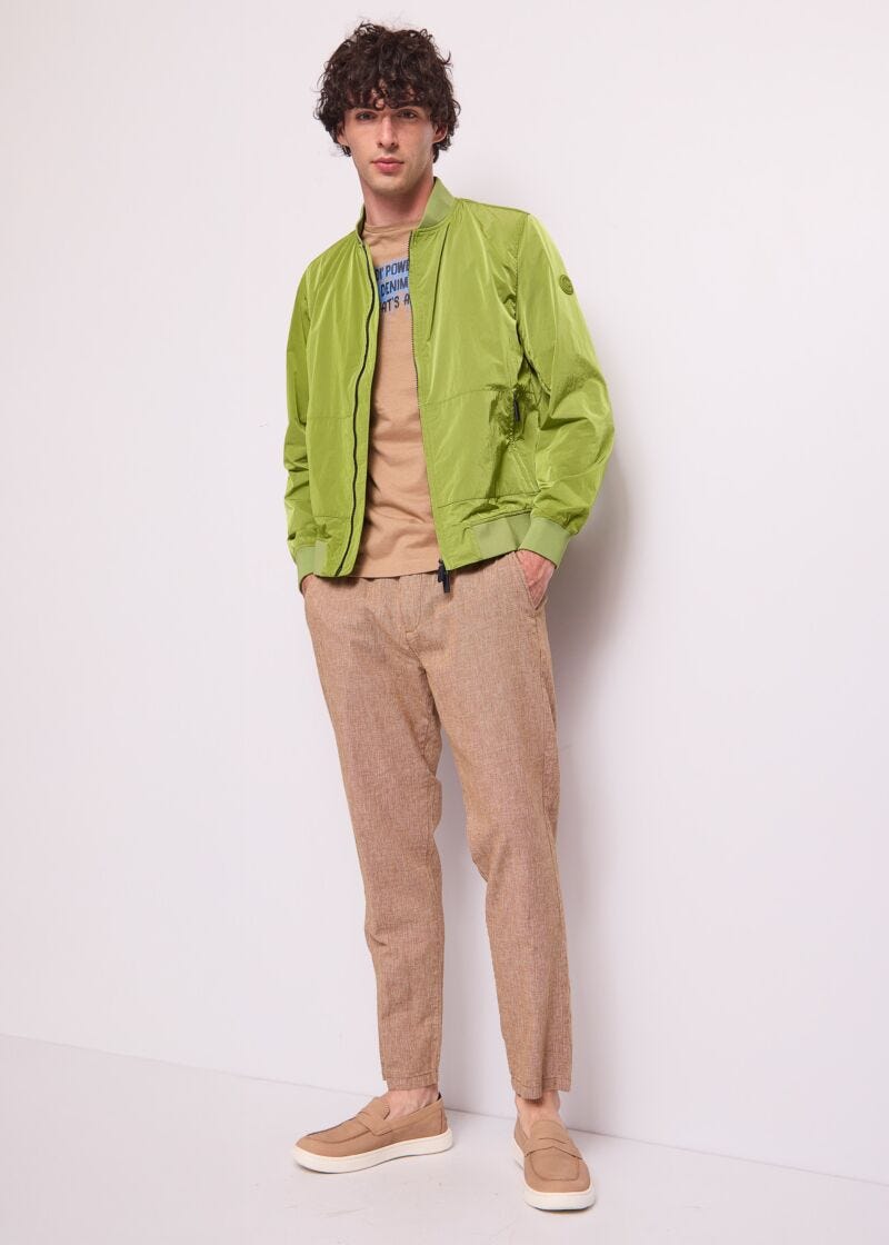 Bomber verde da uomo in nylon