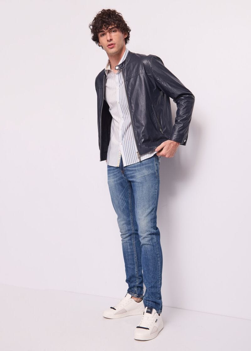 Veste de motard bleue pour homme