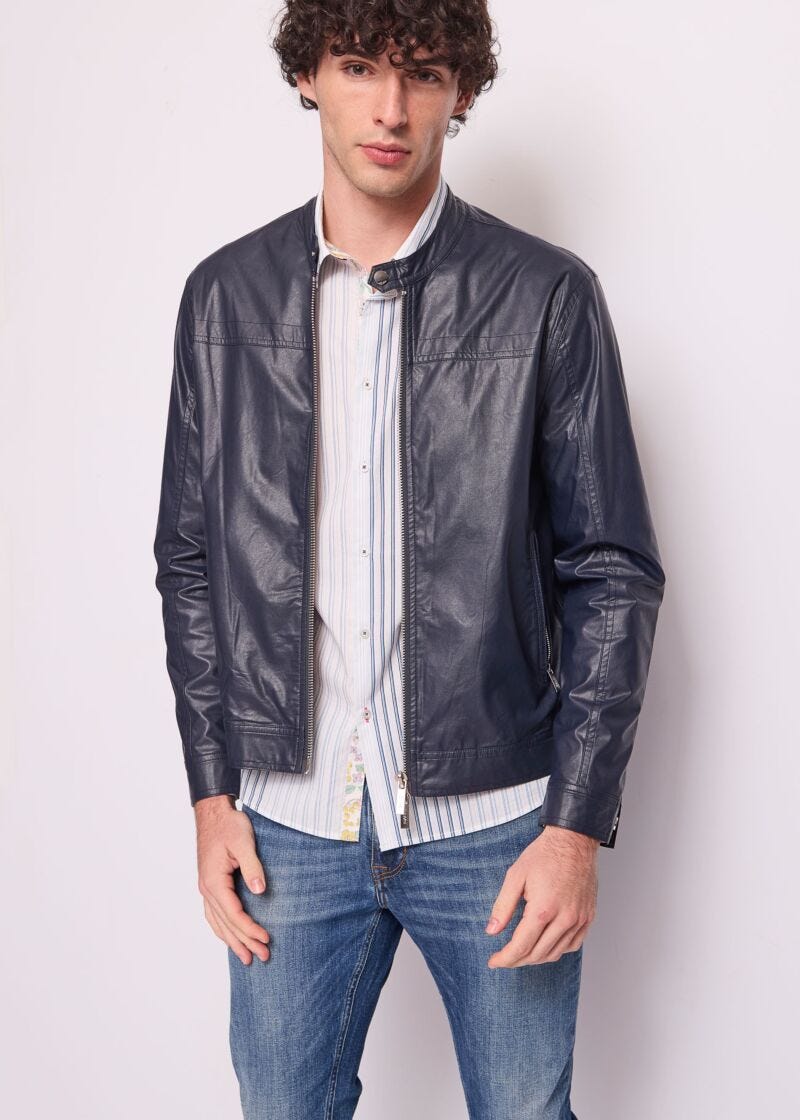 Veste de motard bleue pour homme