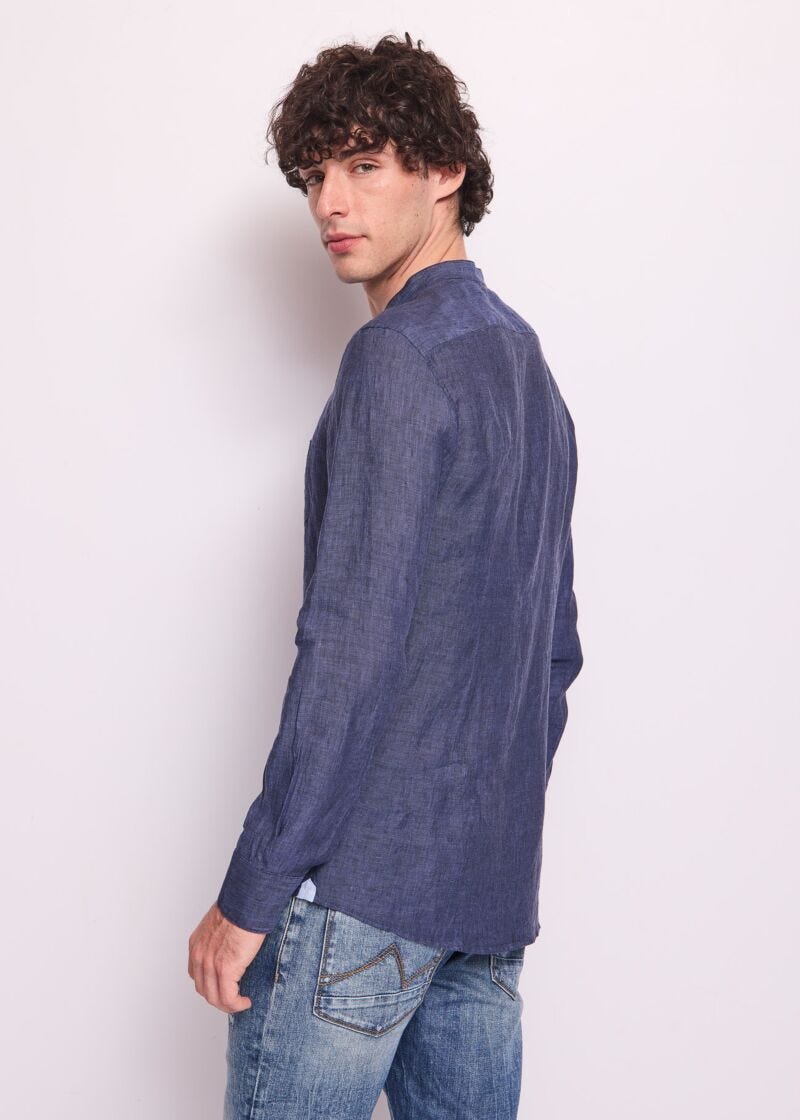 Camicia blu da uomo in lino
