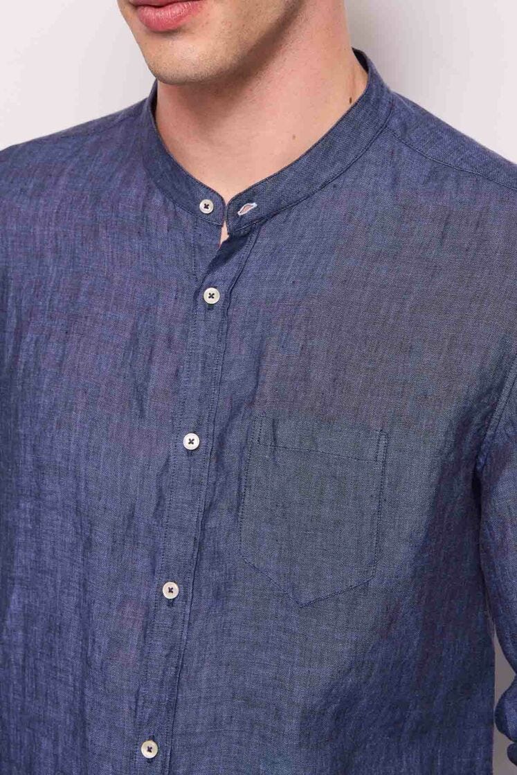 Camicia blu da uomo in lino