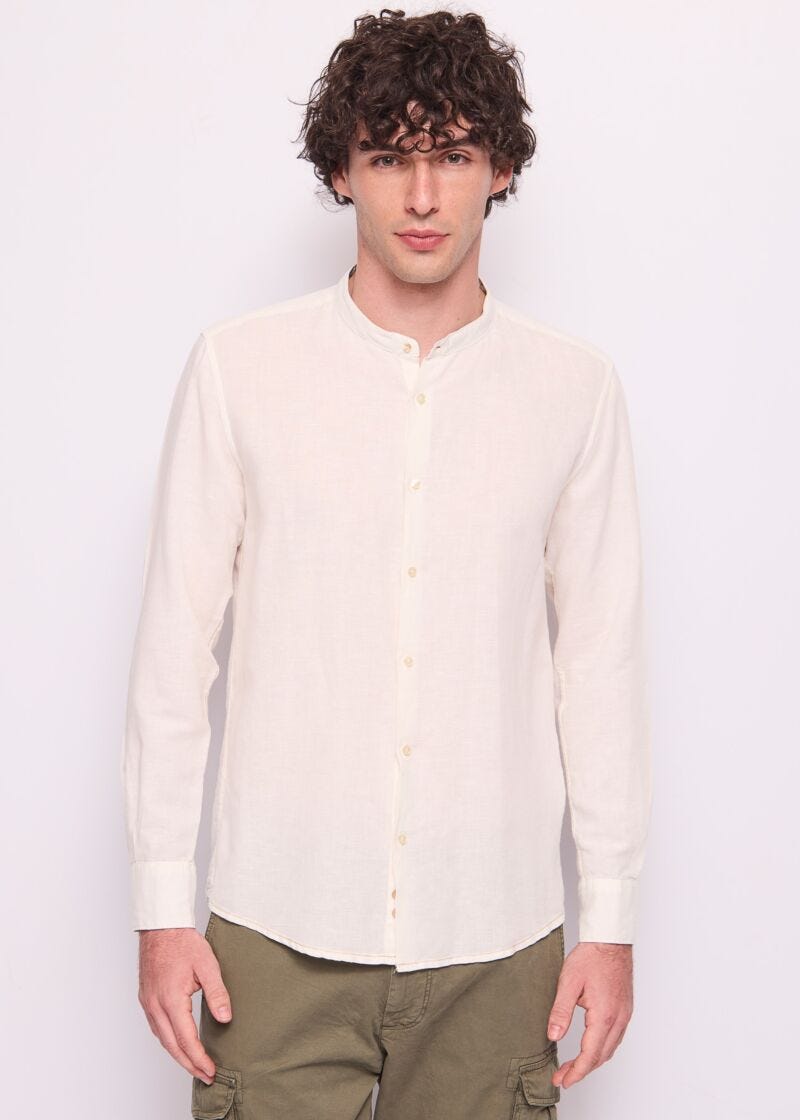 Camicia bianca da uomo in lino