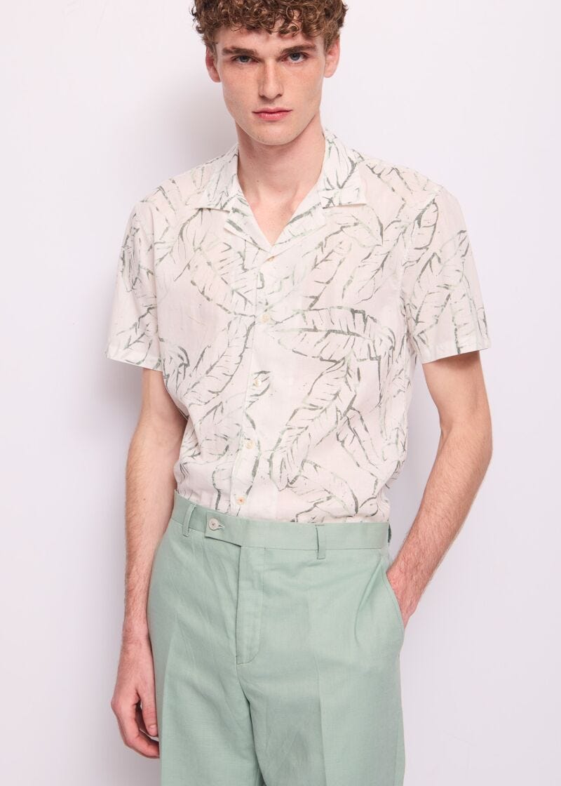 Chemise imprimée en lin et coton