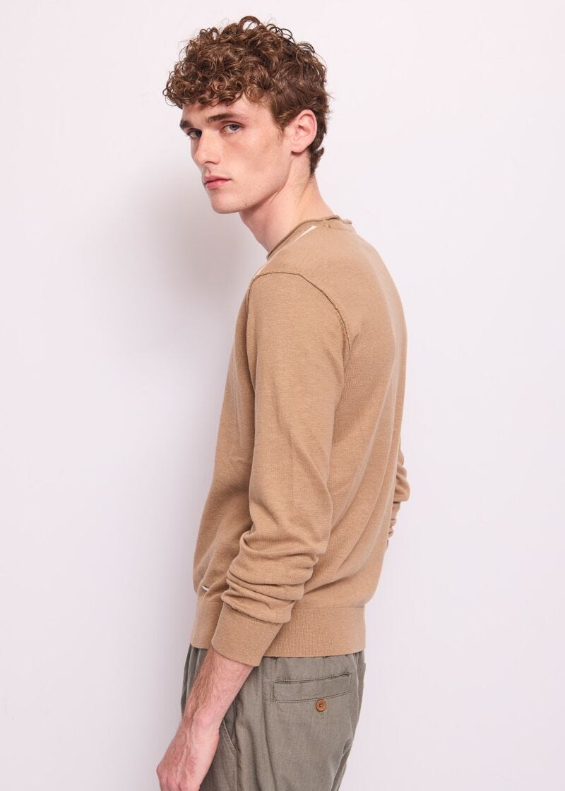 Pull marron en coton pour homme