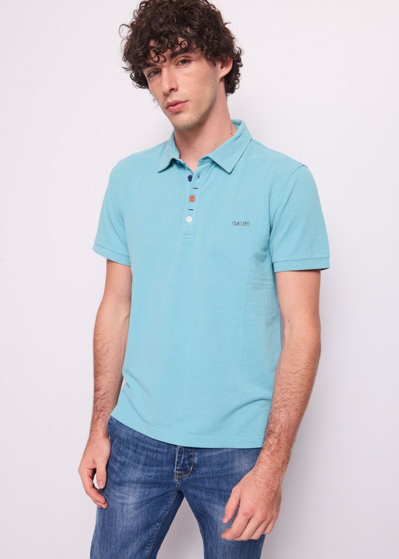 Polo azzurra da uomo in cotone