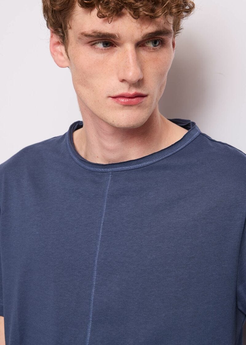 Camiseta azul de algodón para hombre