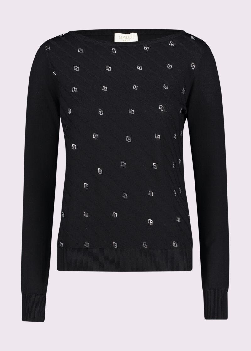 Pull noir avec strass pour femme