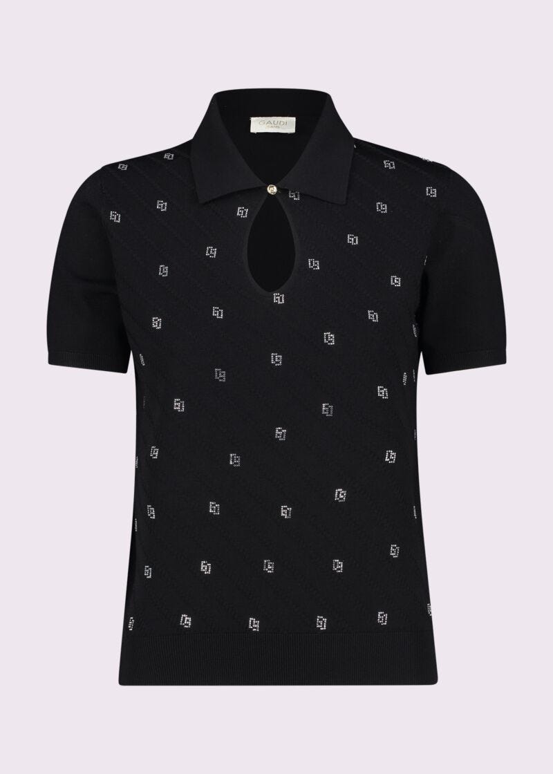Polo donna nera con maniche corte