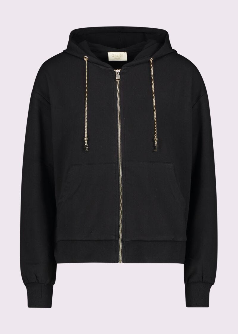 Women's black cotton sweatshirt with zip