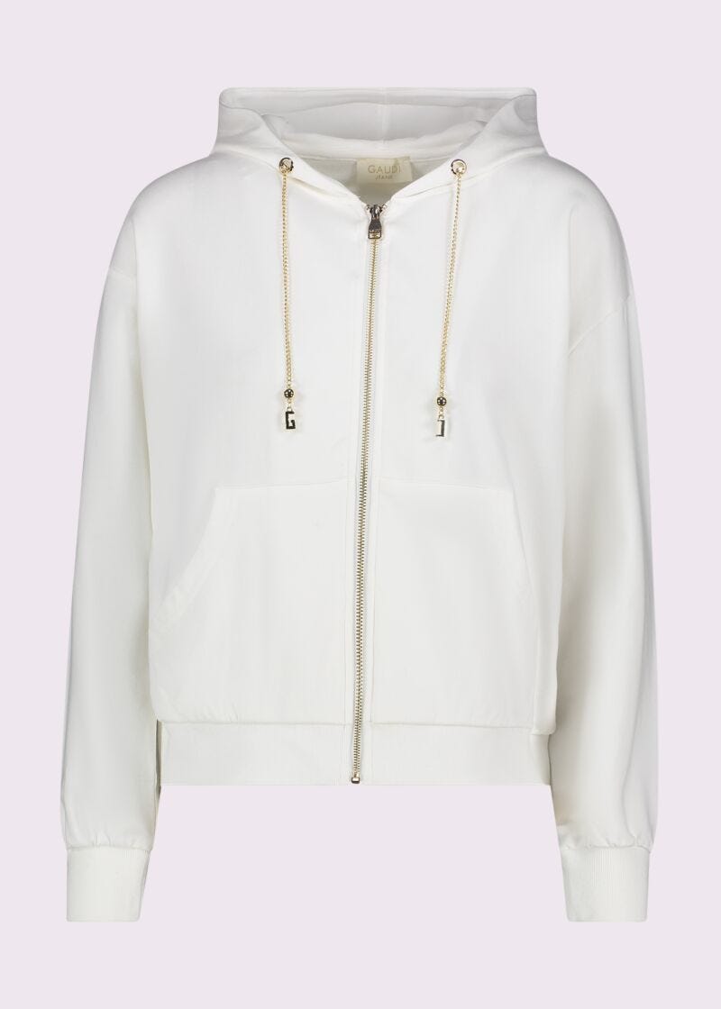 Sweat-shirt blanc en coton avec fermeture à glissière pour femme